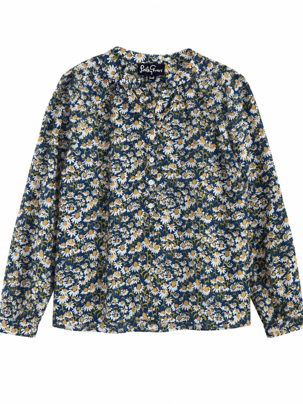LESLEY EVERS echinacea blouse daisy floral cotton popover top size S